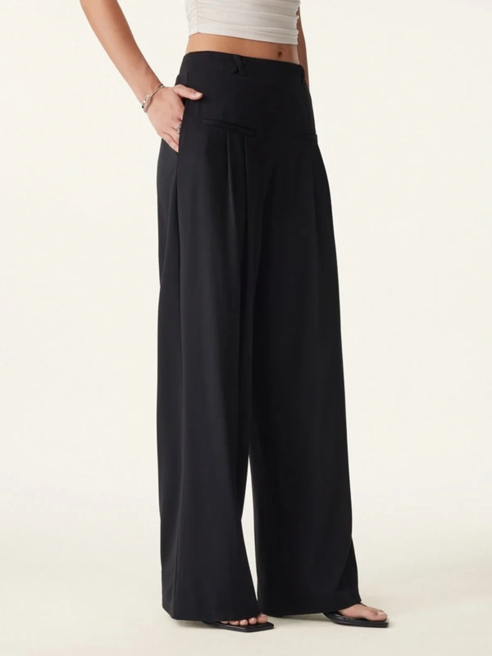 OGL Drapey Bamboo Ponte Mid Rise Wide Leg Trouser with Pockets Black NWT X Small - Picture 5 of 16